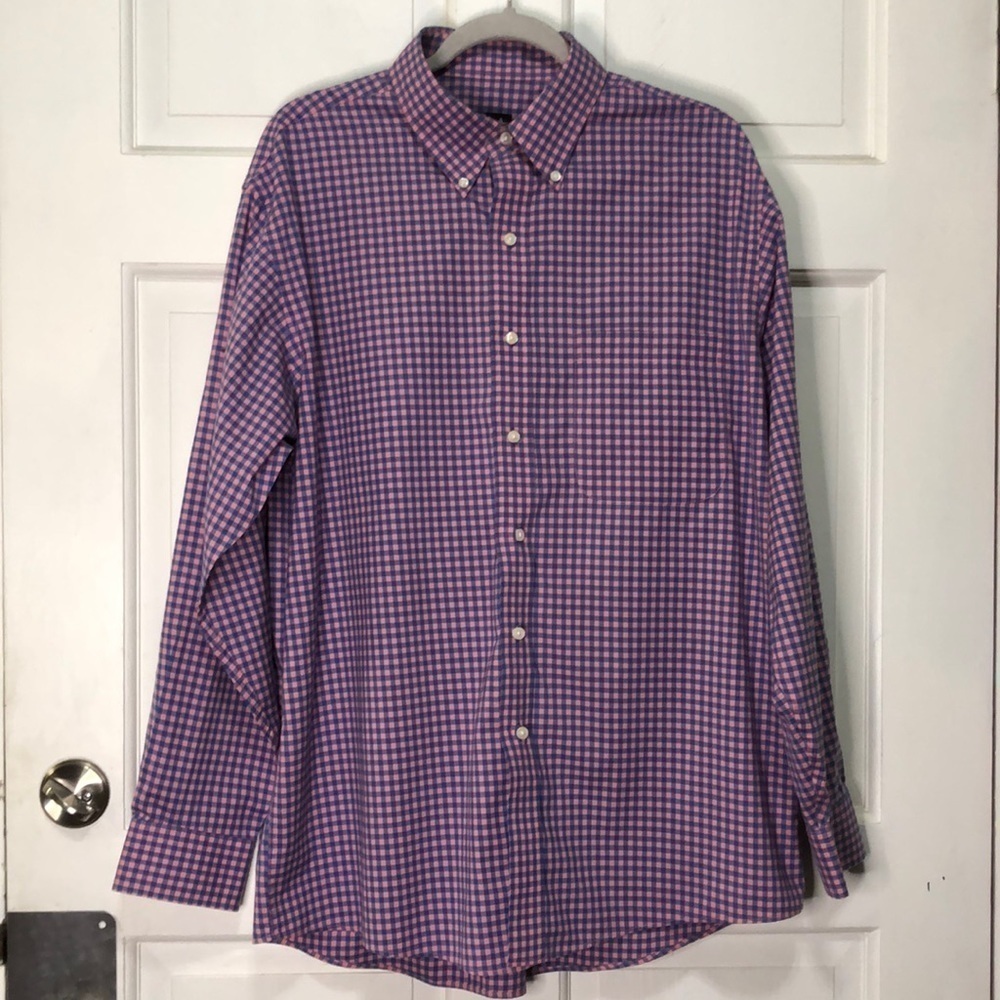 Jos A Bank Traveler's Collection Gingham Button Down Dress Shirt Large